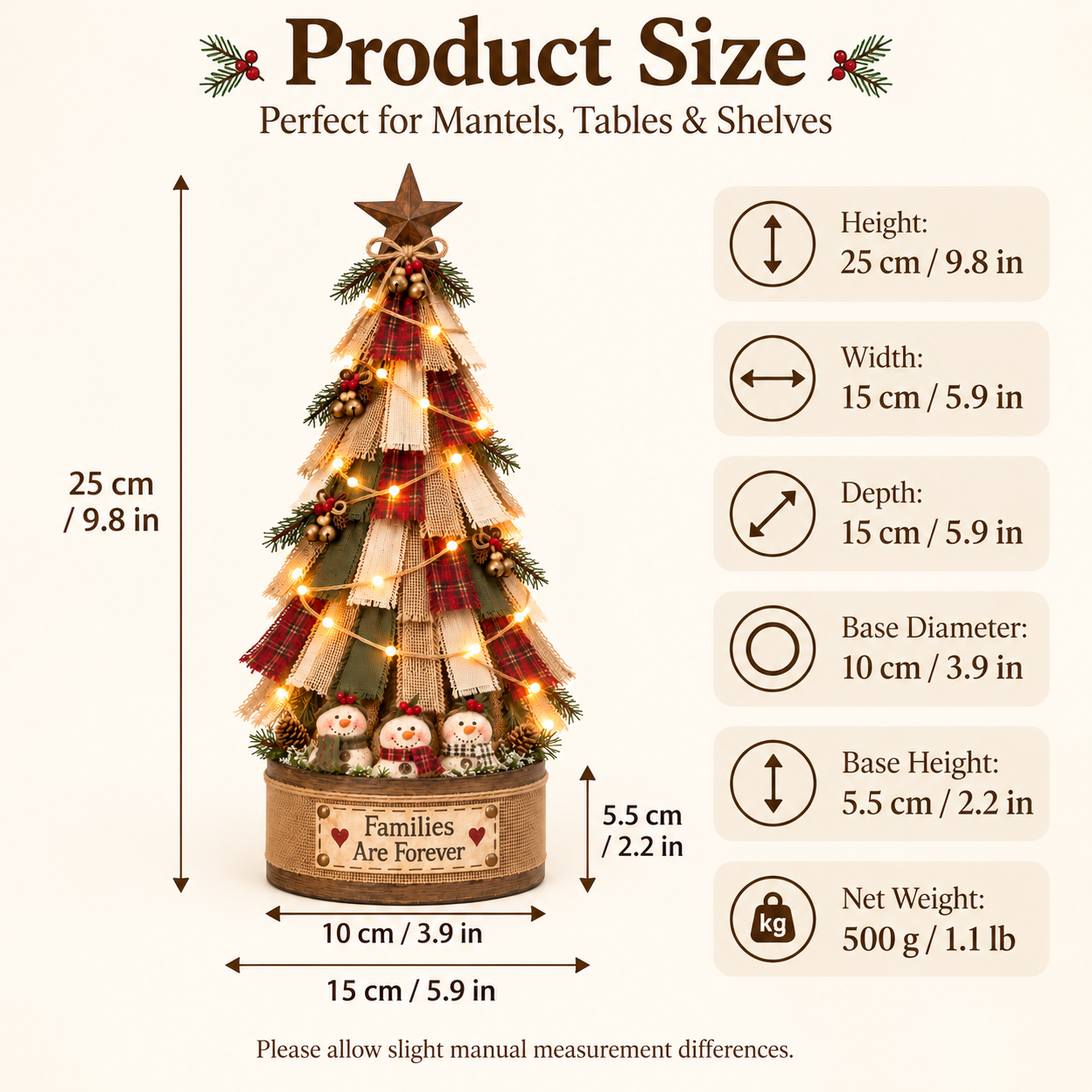 Vintage Fabric Christmas Tree with Remote String Lights