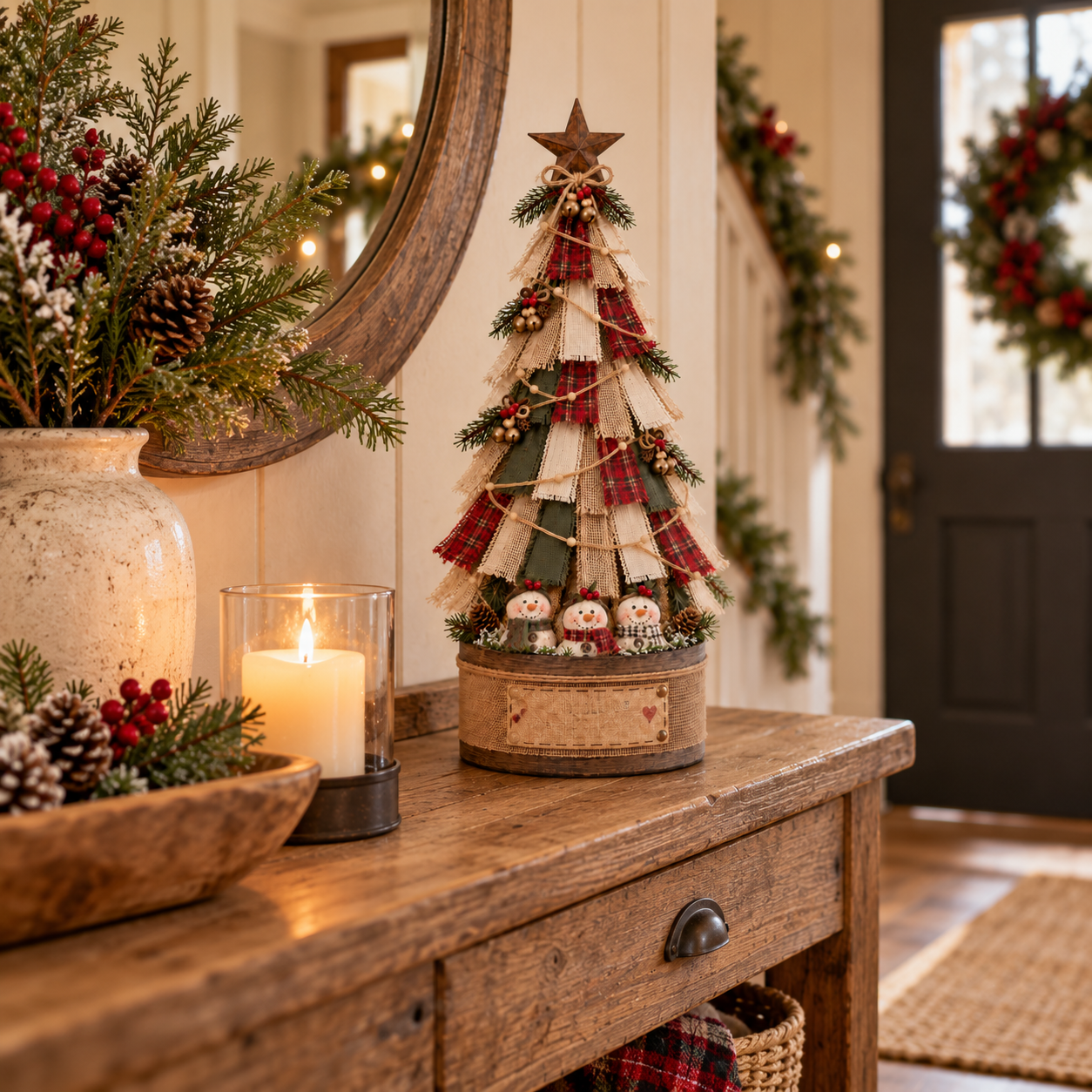 Vintage Fabric Christmas Tree with Remote String Lights