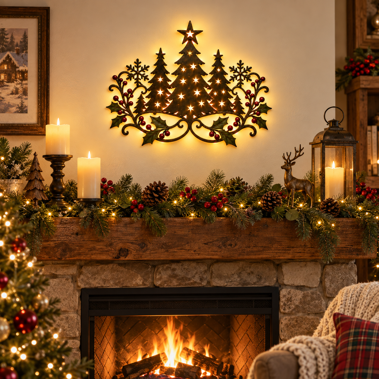 Lighted Vintage Christmas Tree Wall Decor