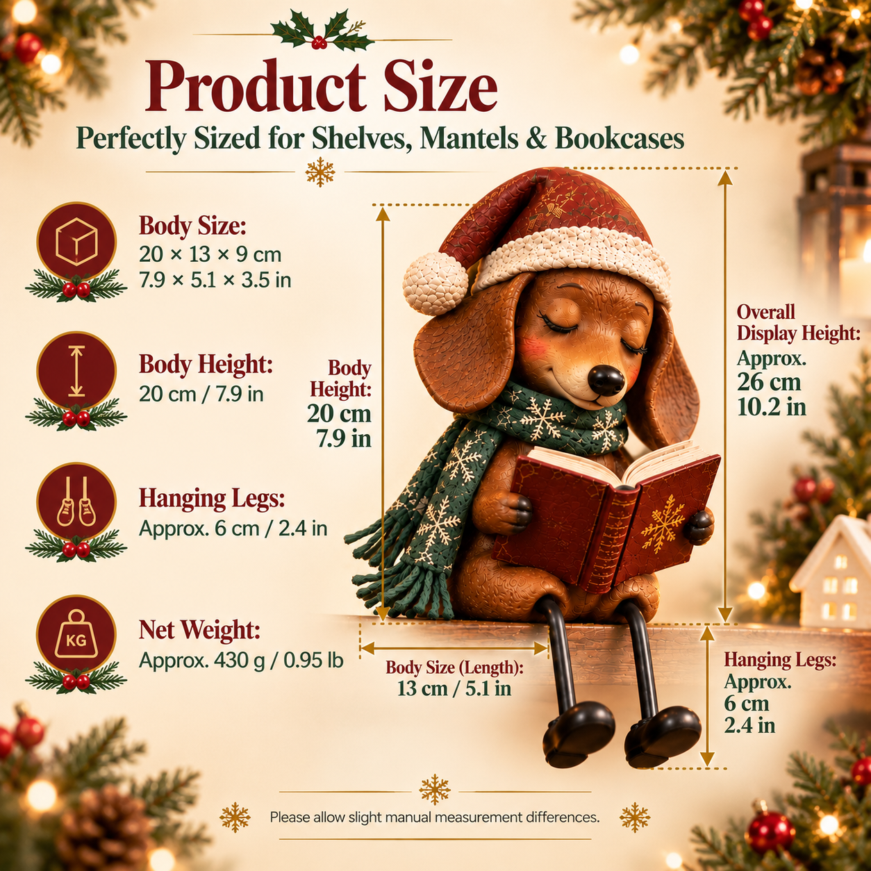 Vintage Christmas Reading Dachshund Shelf Sitter