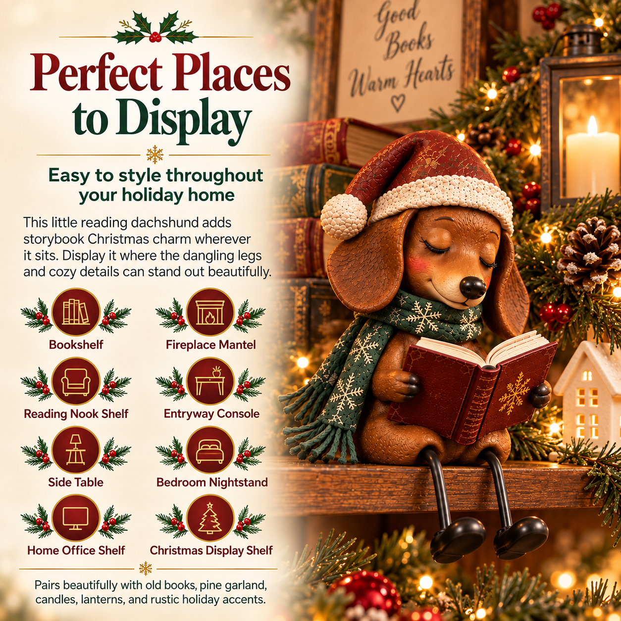 Vintage Christmas Reading Dachshund Shelf Sitter