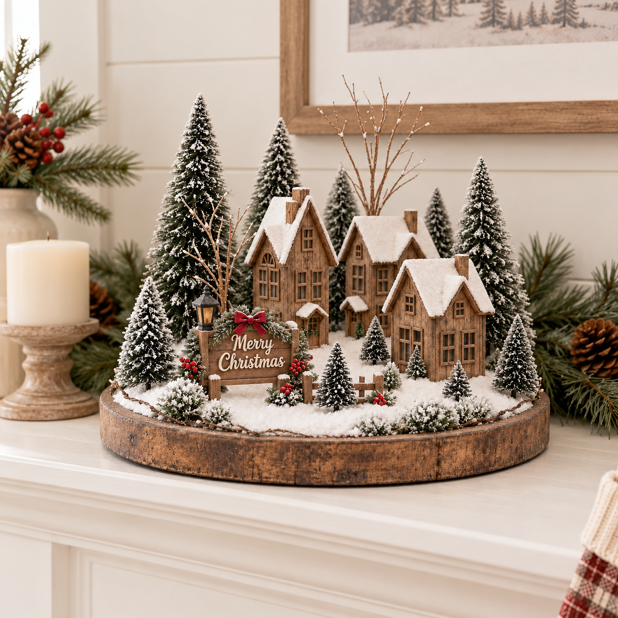 Vintage Lighted Christmas Village Tabletop Decor