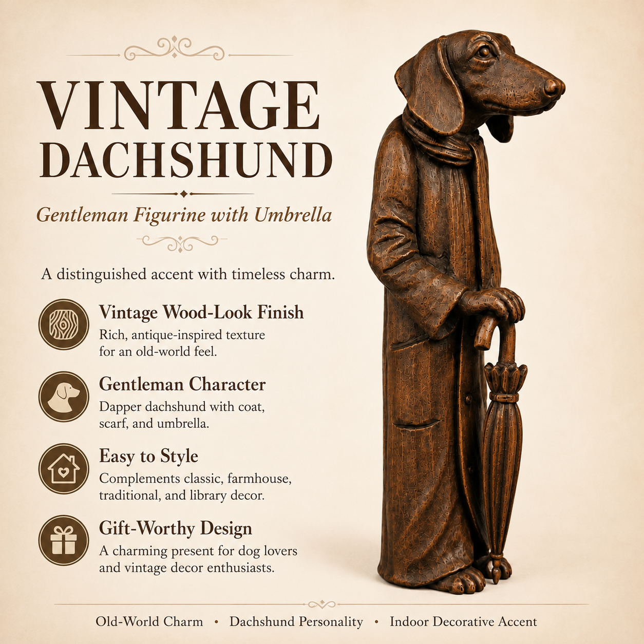 Vintage Dachshund Gentleman Figurine with Umbrella