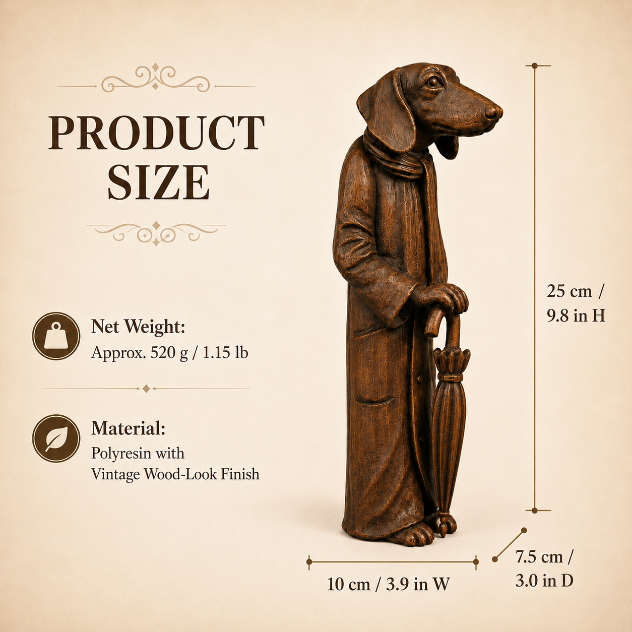 Vintage Dachshund Gentleman Figurine with Umbrella