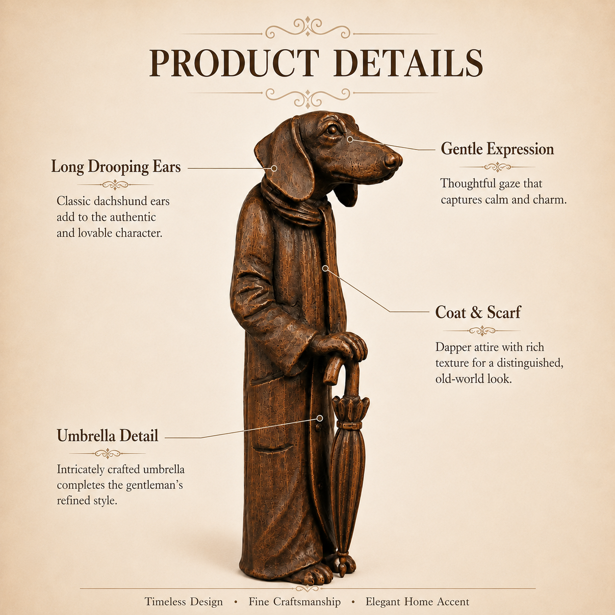 Vintage Dachshund Gentleman Figurine with Umbrella