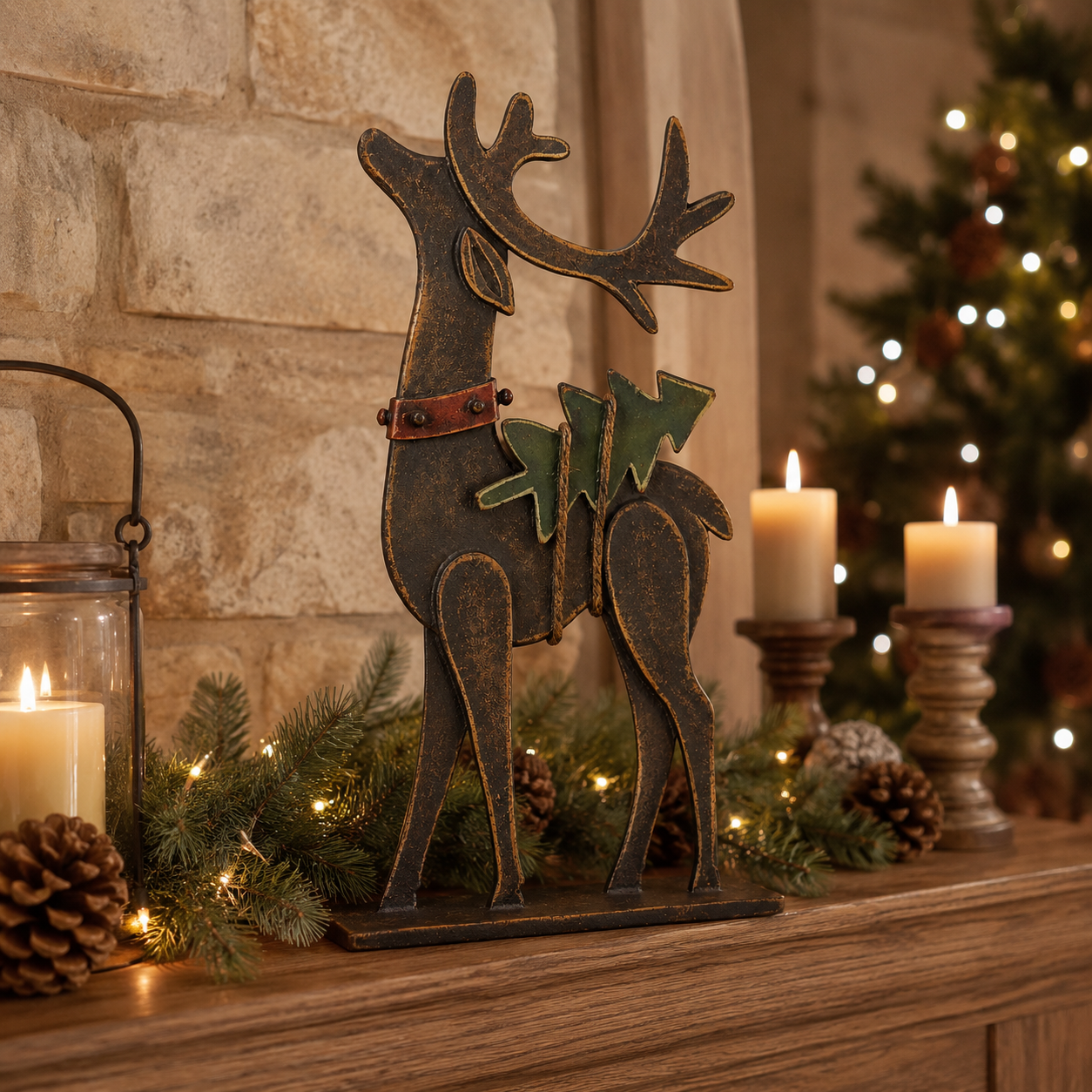Rustic Christmas Metal Reindeer Decor