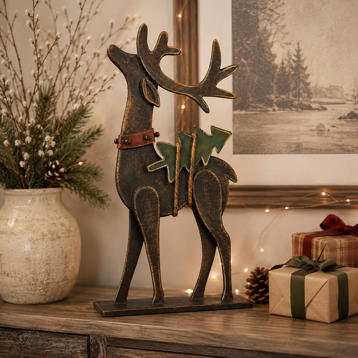 Rustic Christmas Metal Reindeer Decor