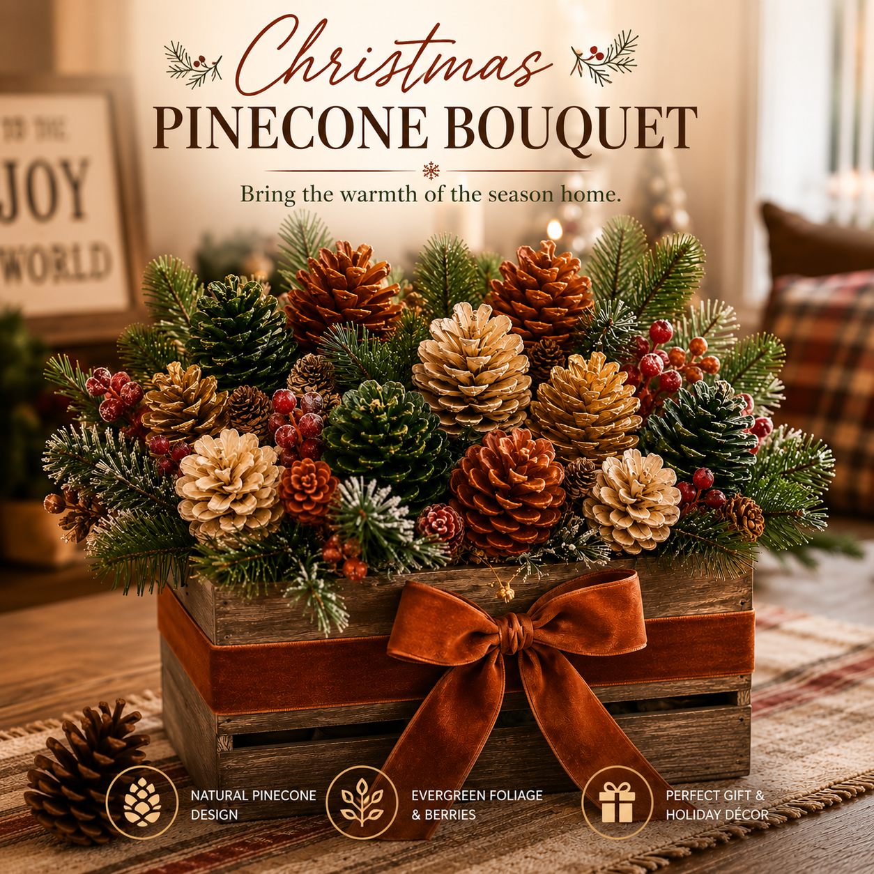 Rustic Pinecone Christmas Floral Arrangement