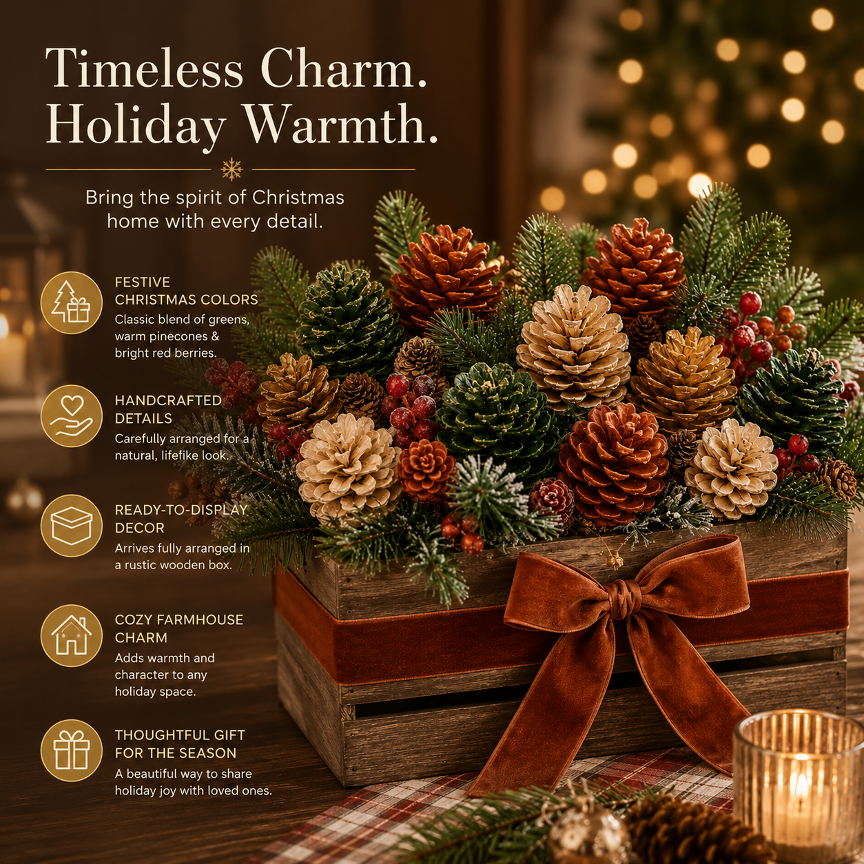 Rustic Pinecone Christmas Floral Arrangement