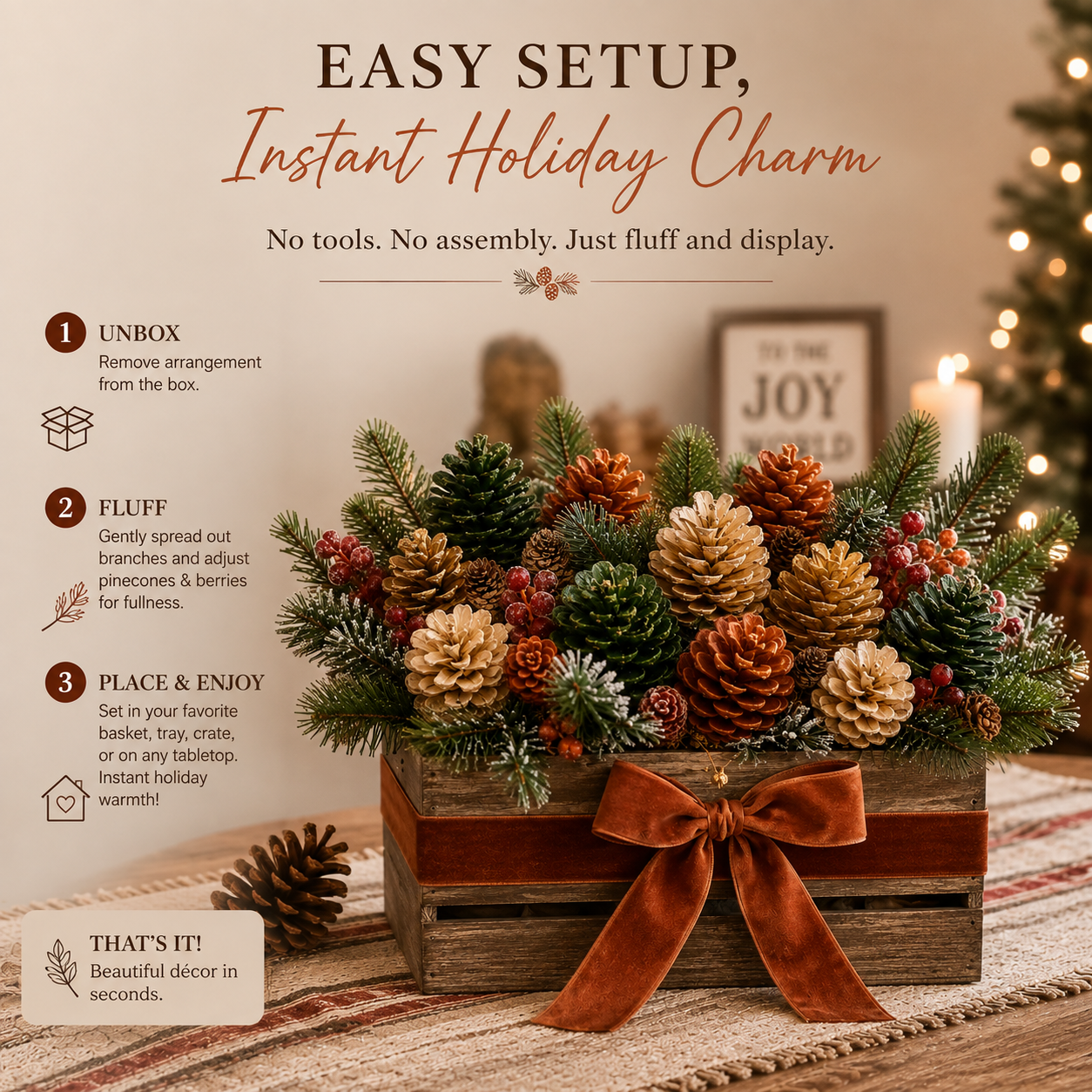 Rustic Pinecone Christmas Floral Arrangement