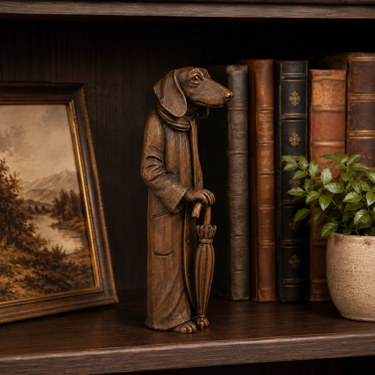 Vintage Dachshund Gentleman Figurine with Umbrella