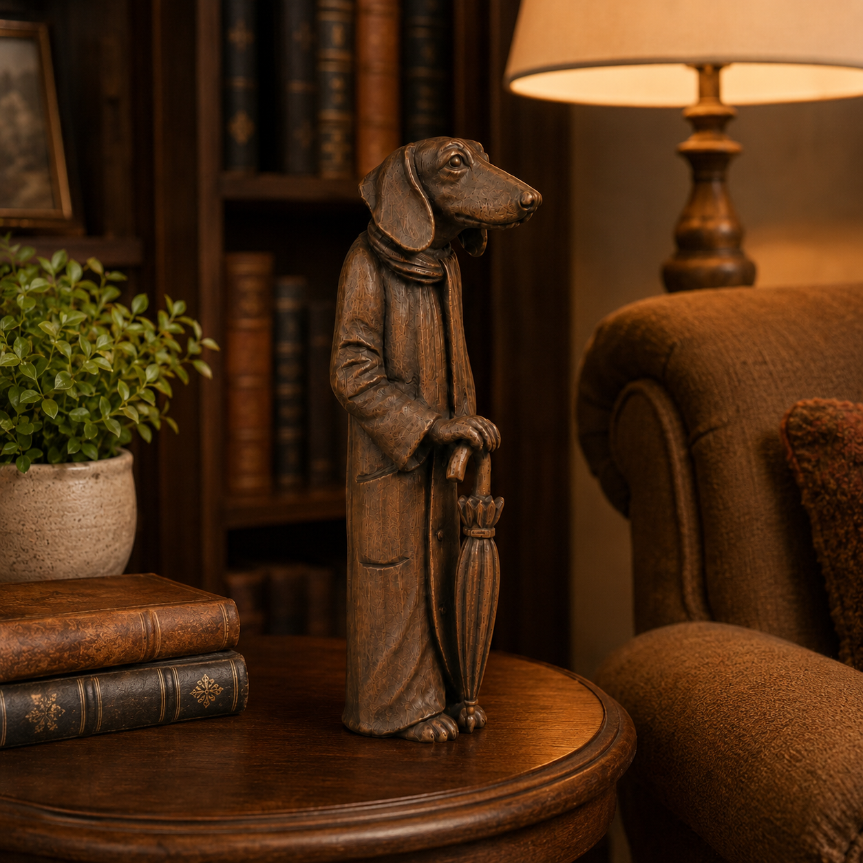 Vintage Dachshund Gentleman Figurine with Umbrella