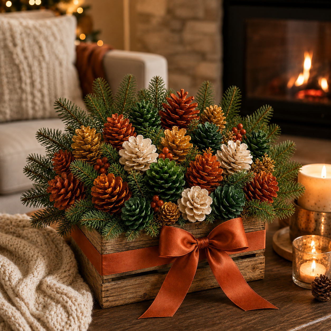 Rustic Pinecone Christmas Floral Arrangement