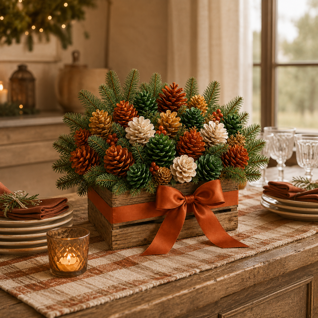 Rustic Pinecone Christmas Floral Arrangement