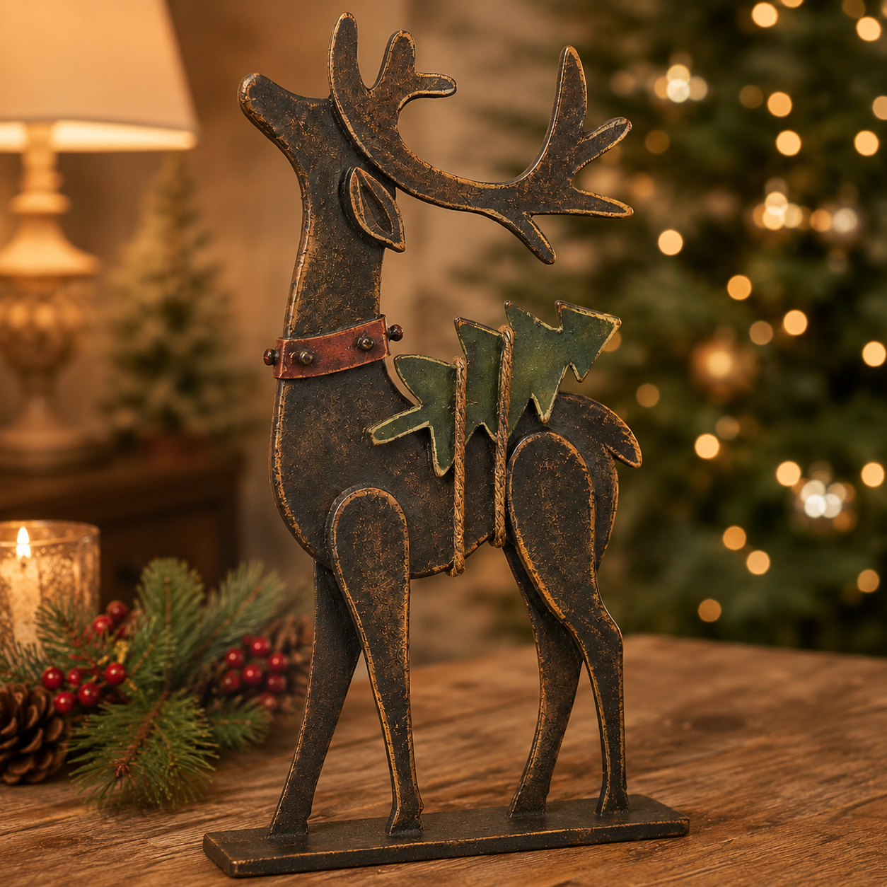 Rustic Christmas Metal Reindeer Decor