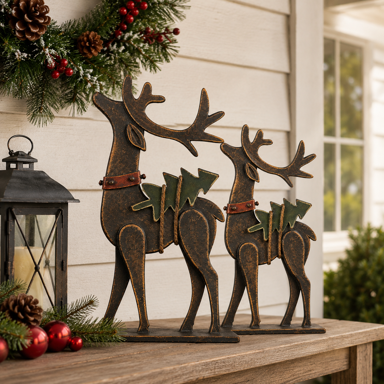 Rustic Christmas Metal Reindeer Decor