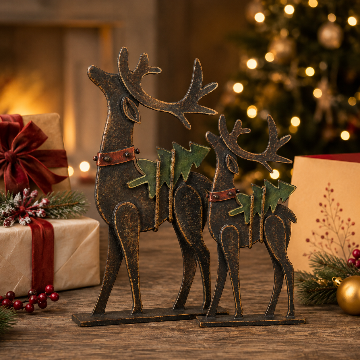 Rustic Christmas Metal Reindeer Decor