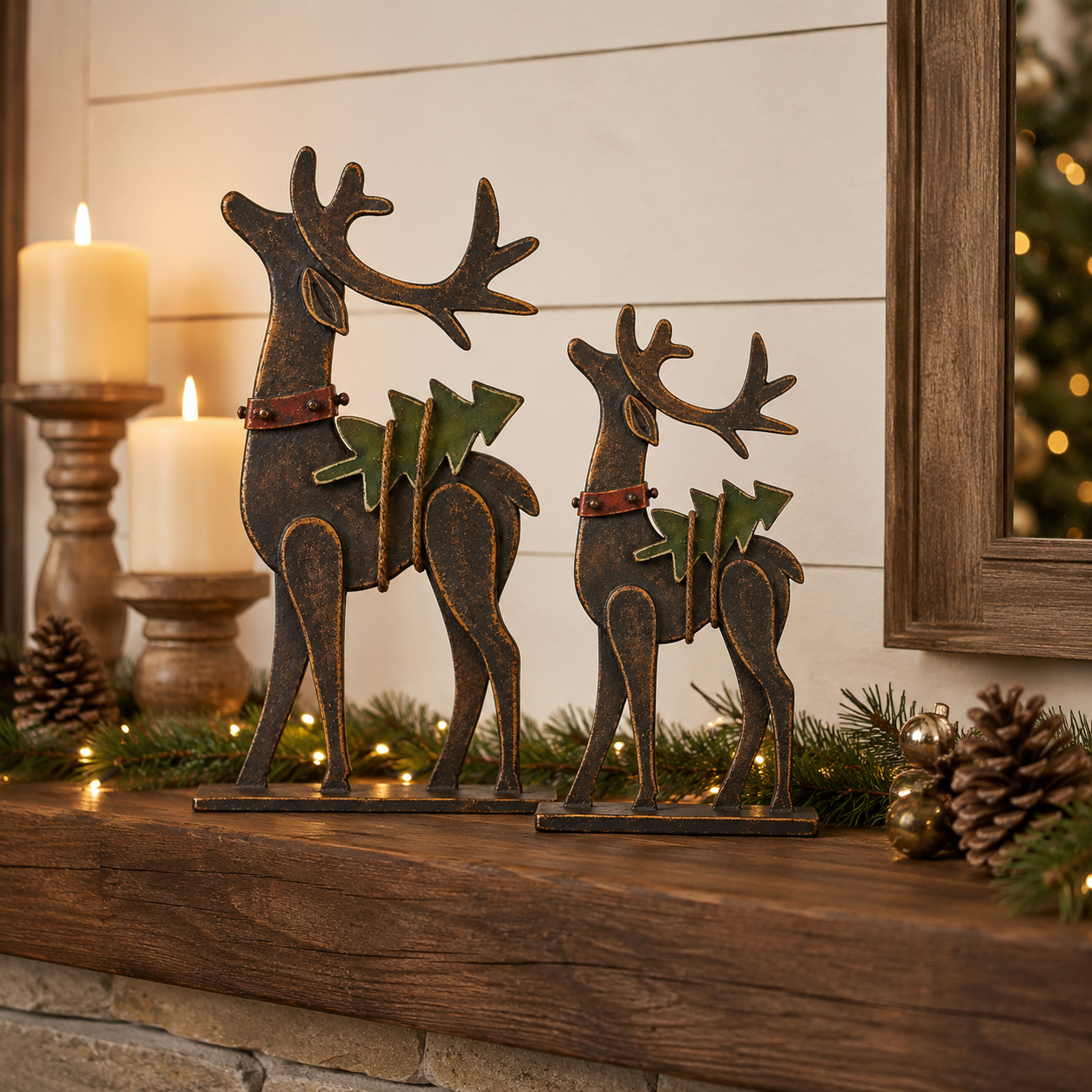 Rustic Christmas Metal Reindeer Decor