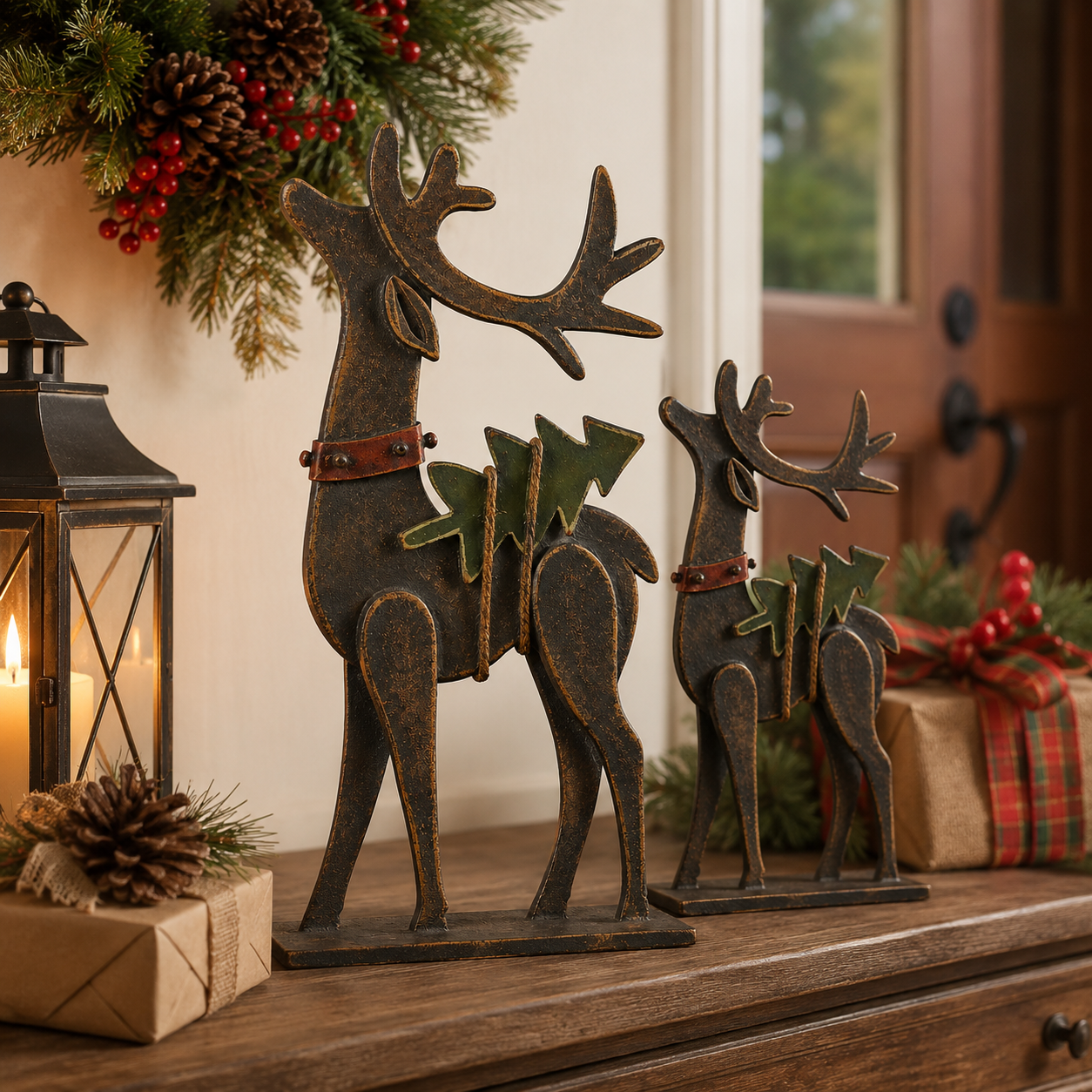Rustic Christmas Metal Reindeer Decor