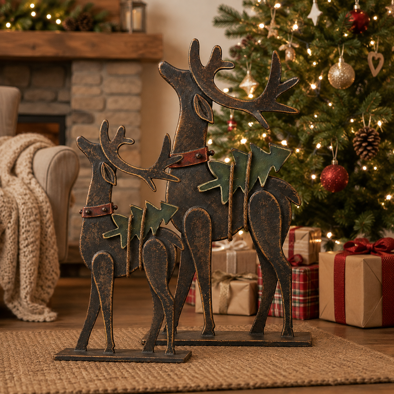 Rustic Christmas Metal Reindeer Decor