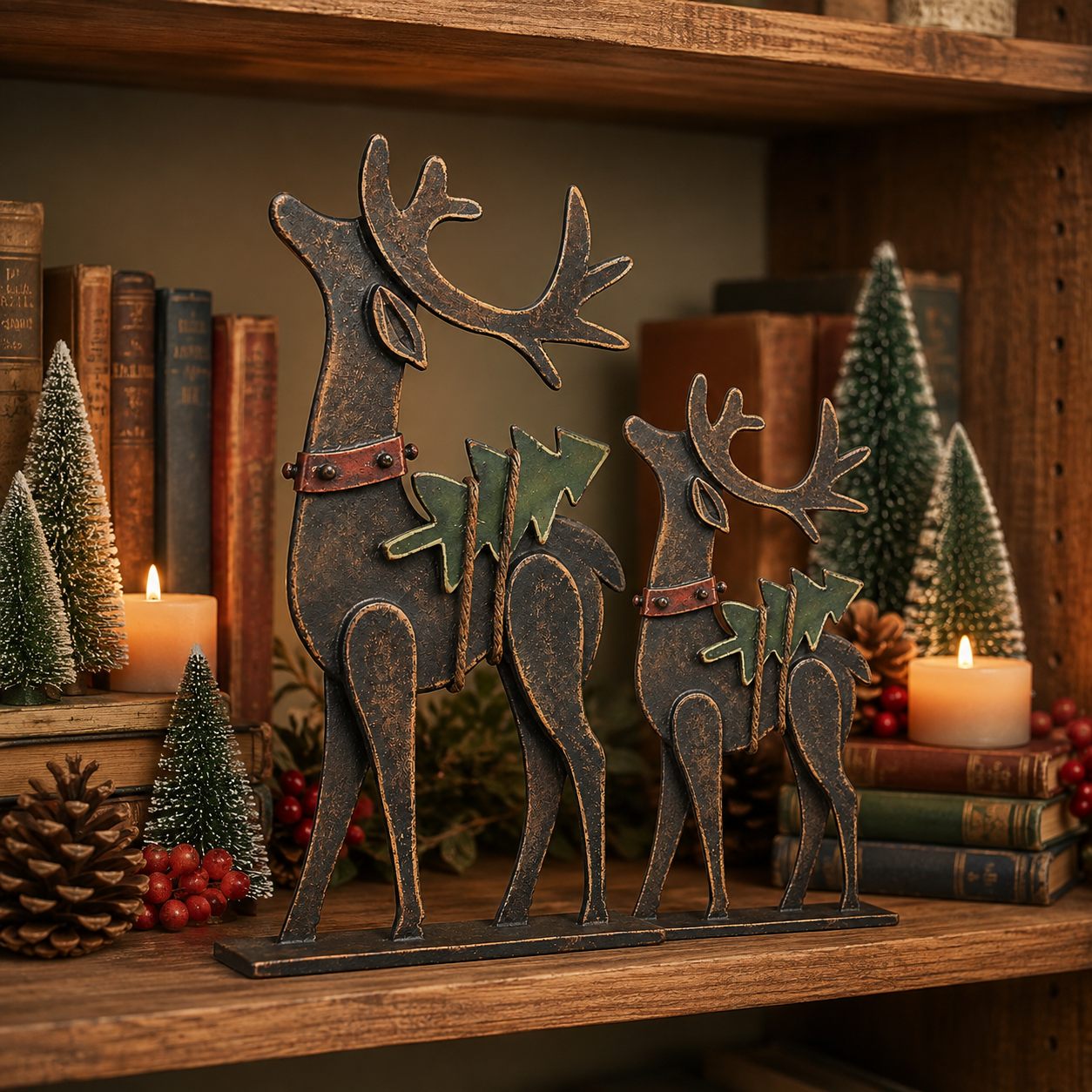 Rustic Christmas Metal Reindeer Decor