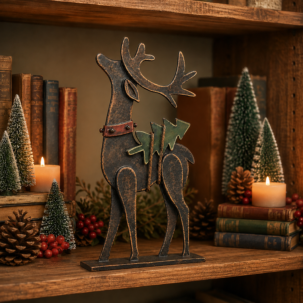 Rustic Christmas Metal Reindeer Decor