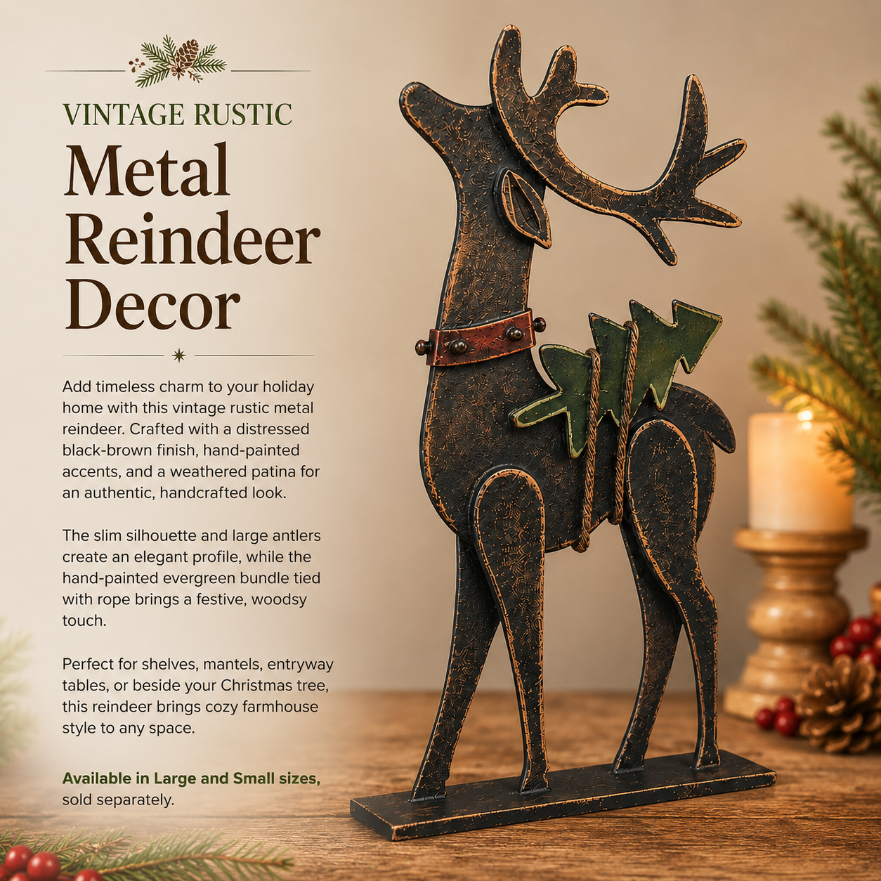 Rustic Christmas Metal Reindeer Decor
