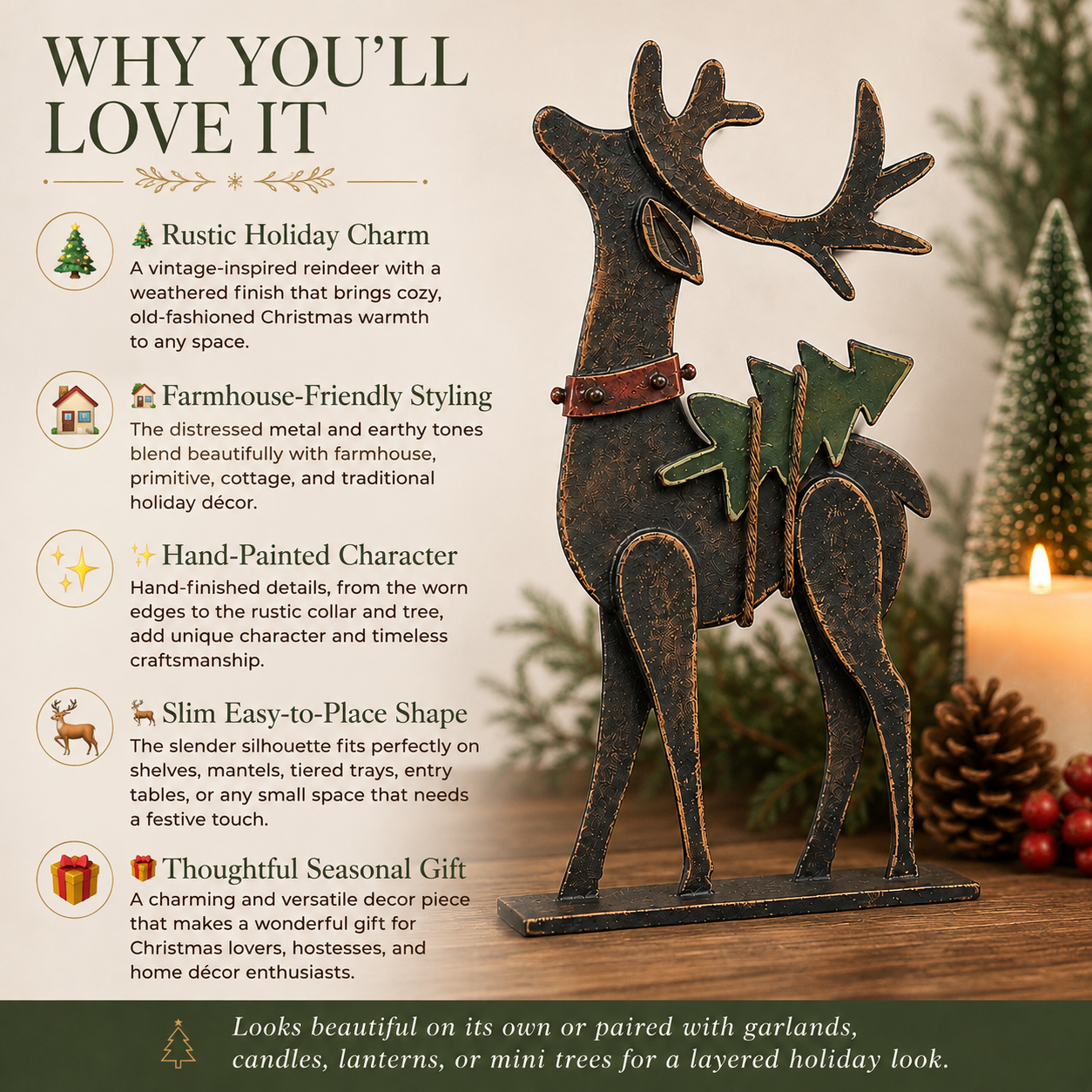 Rustic Christmas Metal Reindeer Decor