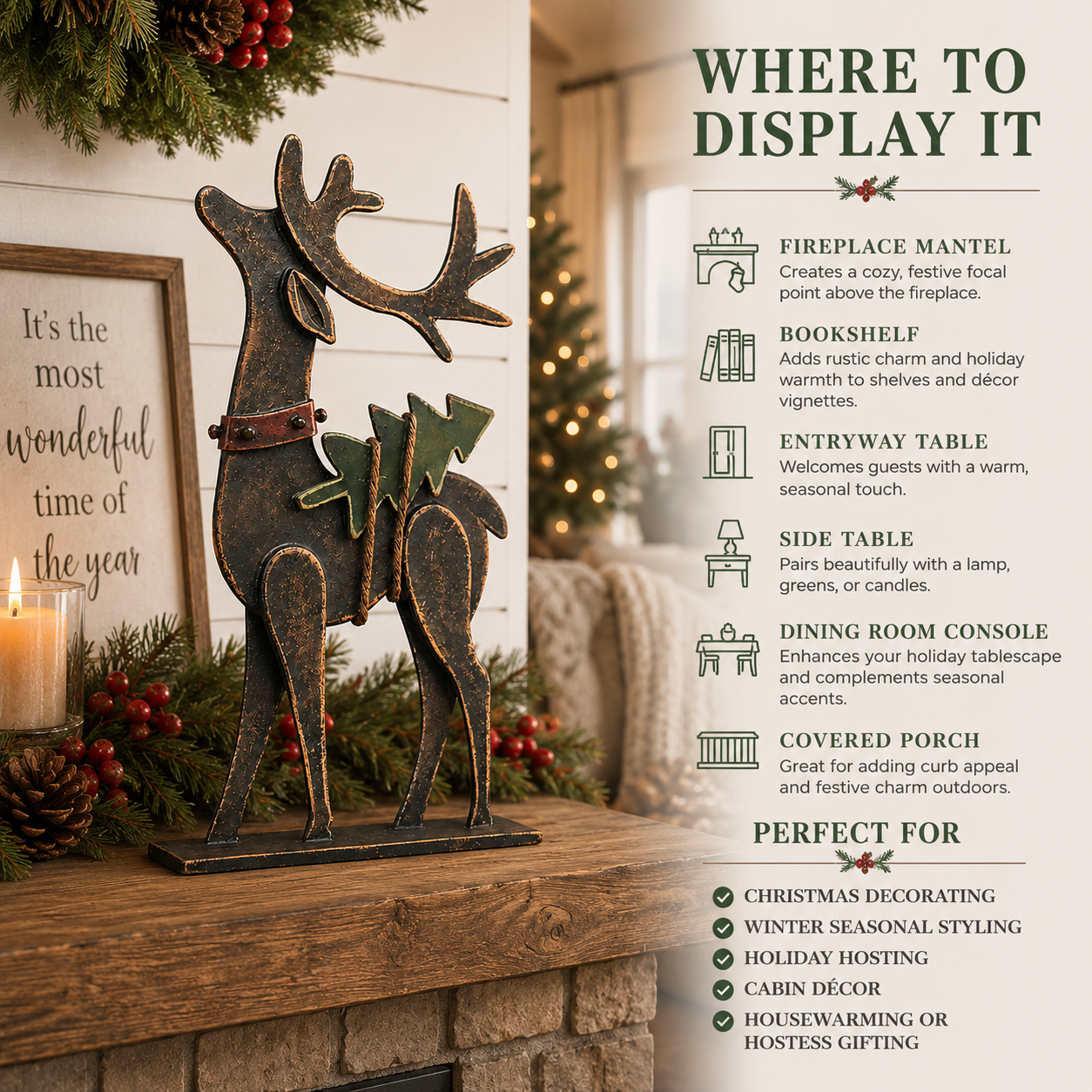 Rustic Christmas Metal Reindeer Decor