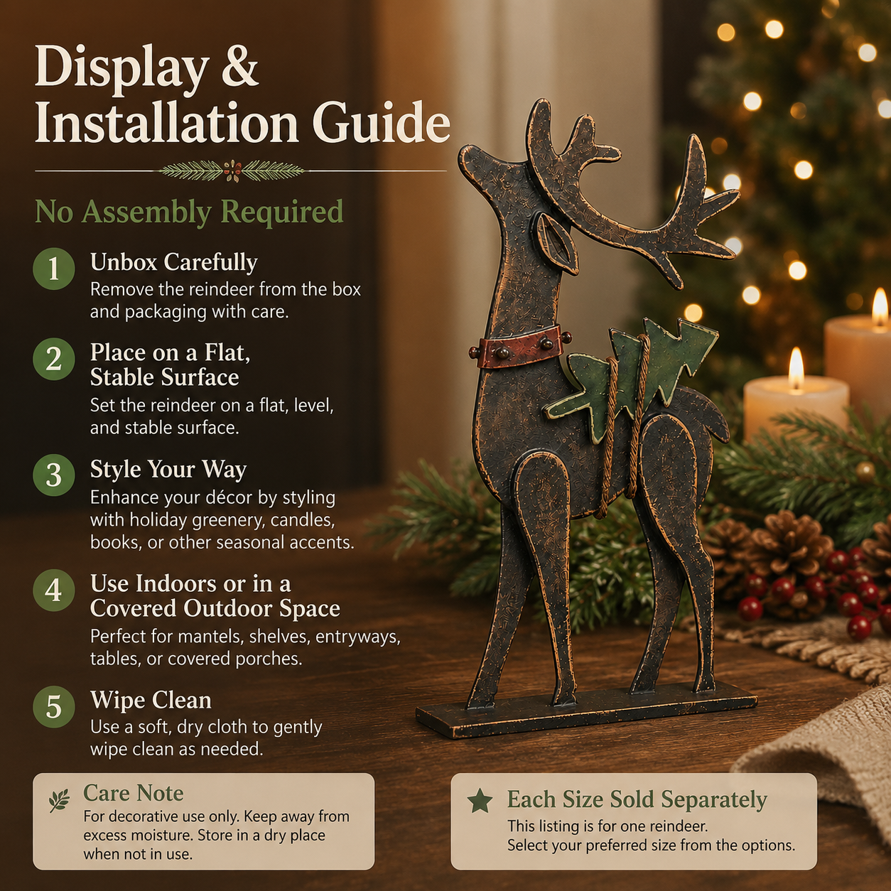 Rustic Christmas Metal Reindeer Decor