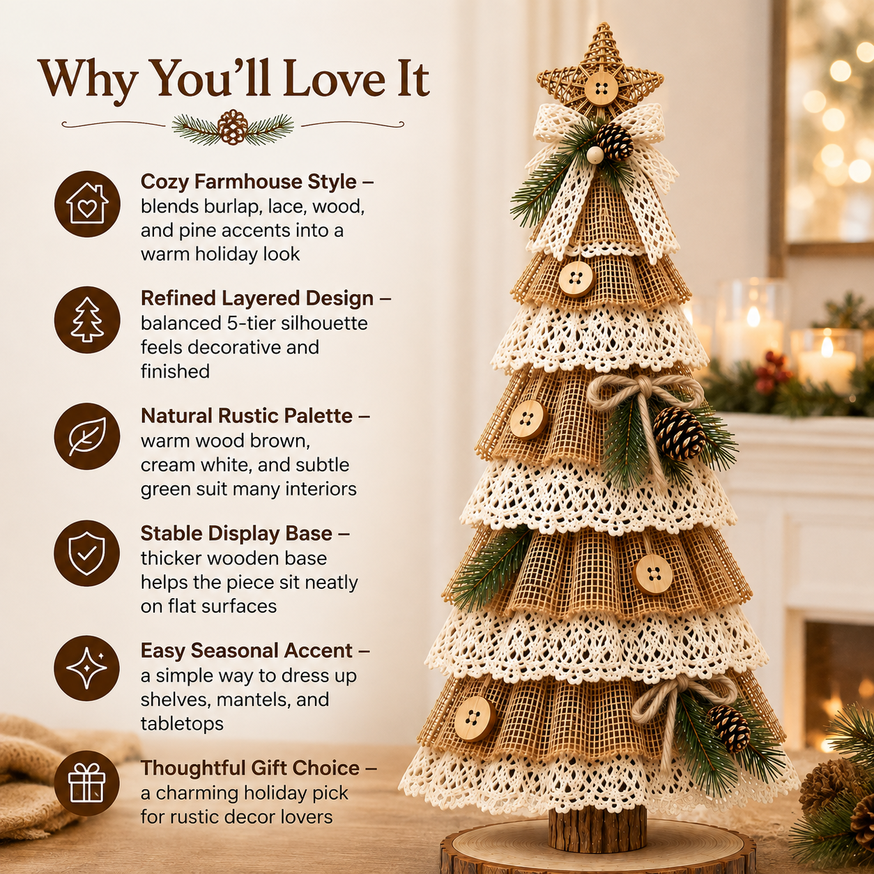 Rustic Burlap Lace Christmas Tree Deco