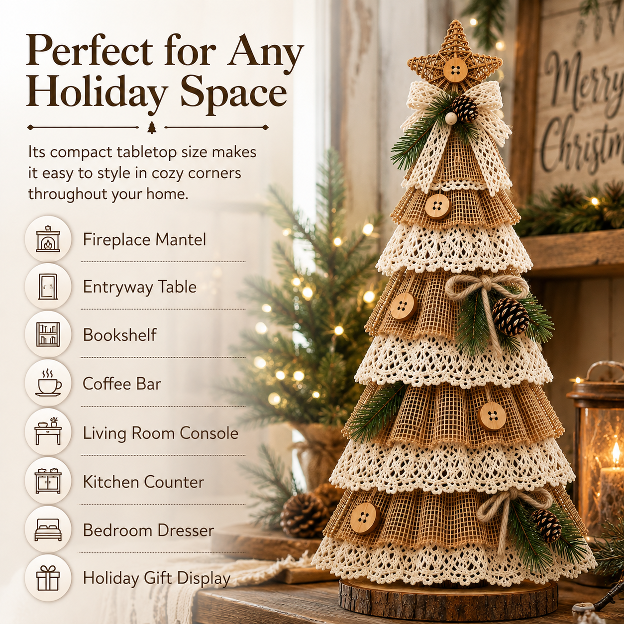Rustic Burlap Lace Christmas Tree Deco
