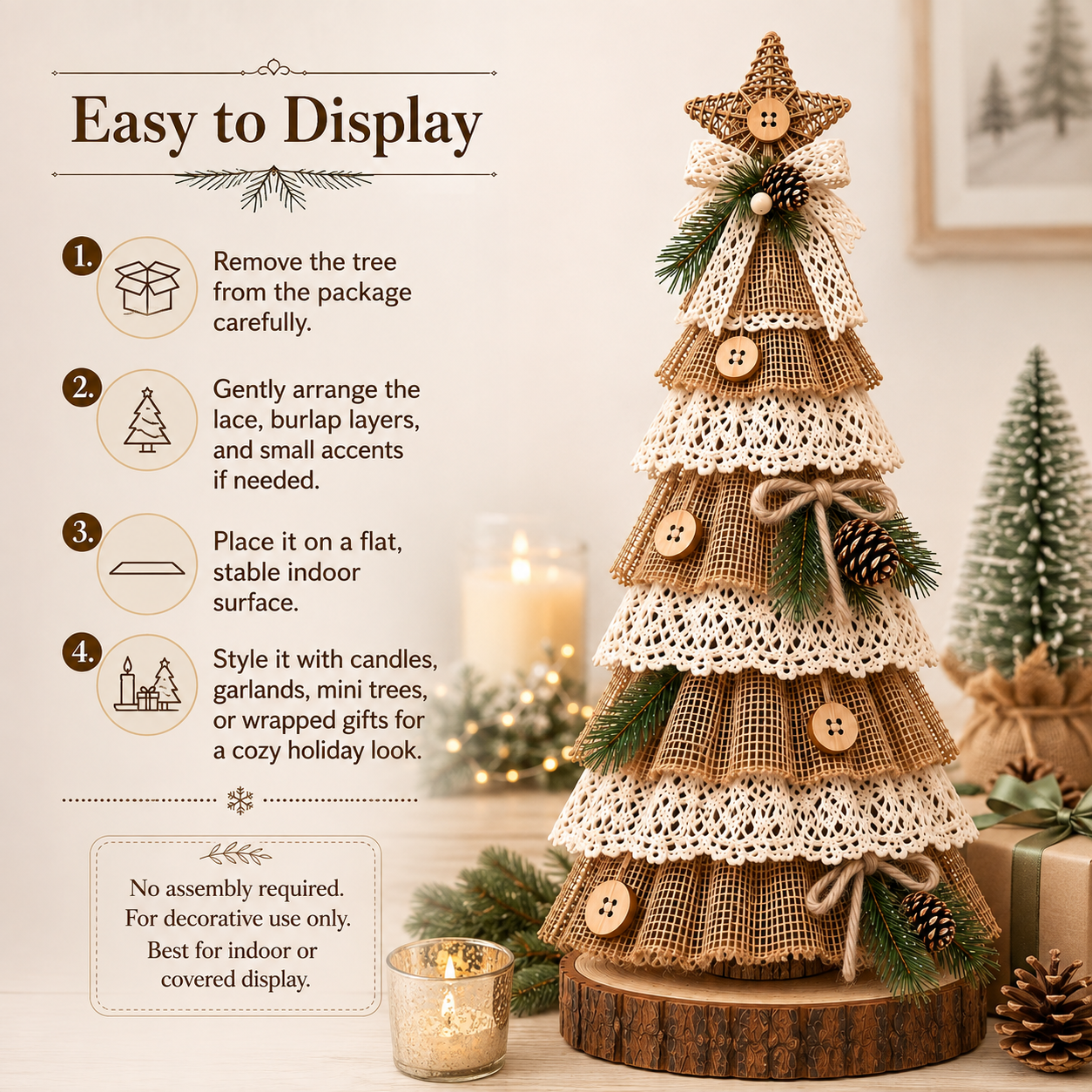Rustic Burlap Lace Christmas Tree Deco