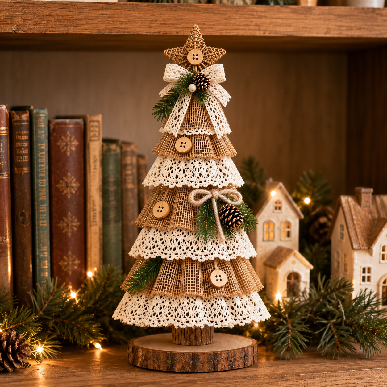 Rustic Burlap Lace Christmas Tree Deco