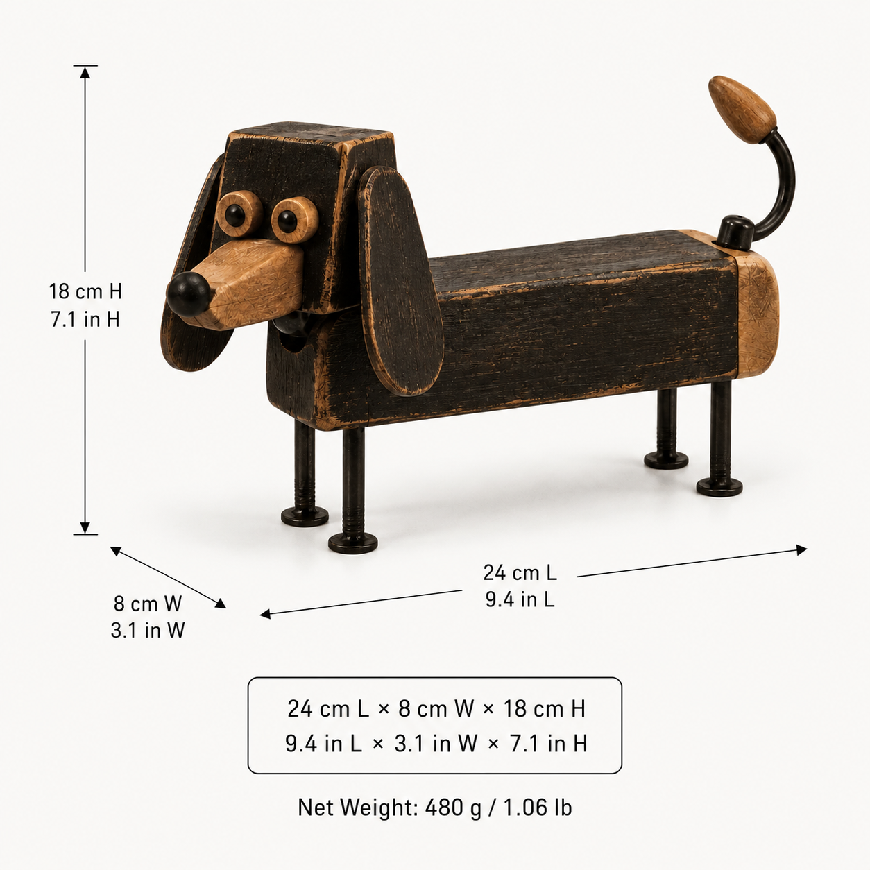 Vintage Industrial Dachshund Figurine with Rotating 