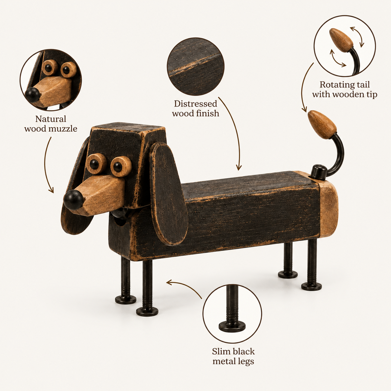 Vintage Industrial Dachshund Figurine with Rotating 