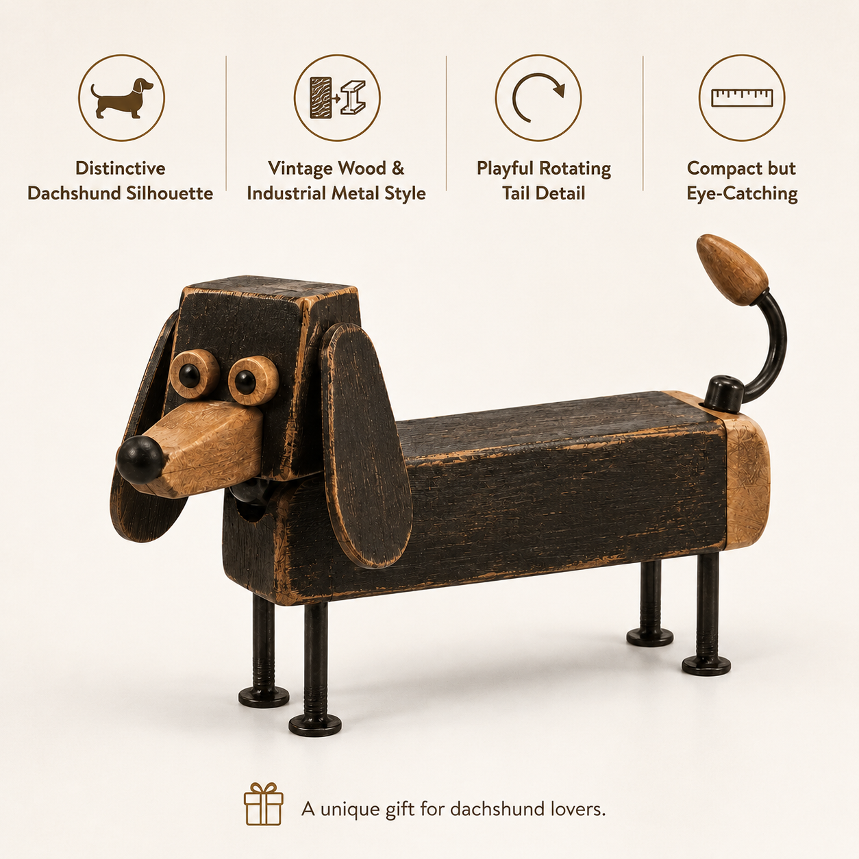 Vintage Industrial Dachshund Figurine with Rotating 