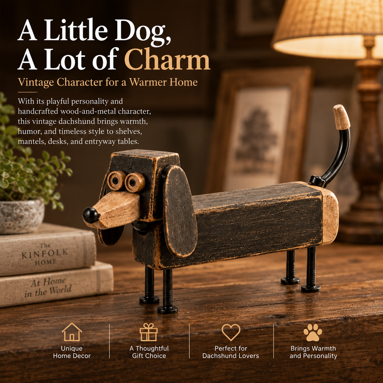 Vintage Industrial Dachshund Figurine with Rotating 