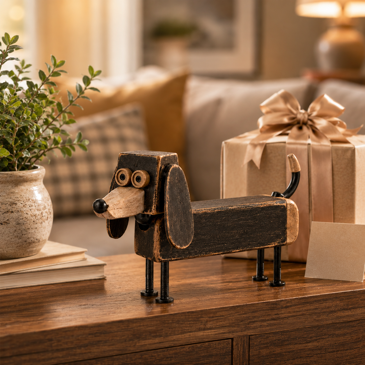 Vintage Industrial Dachshund Figurine with Rotating 