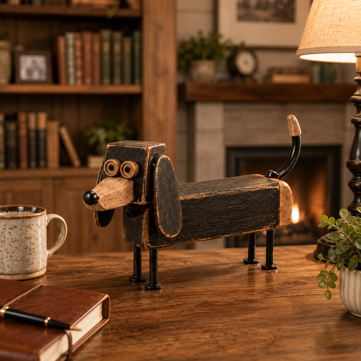 Vintage Industrial Dachshund Figurine with Rotating 