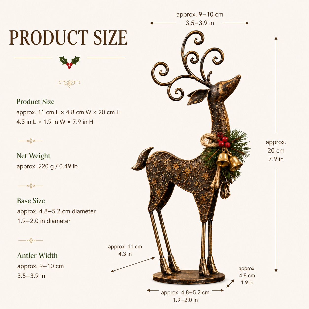 Vintage Bronze Metal Reindeer Figurine