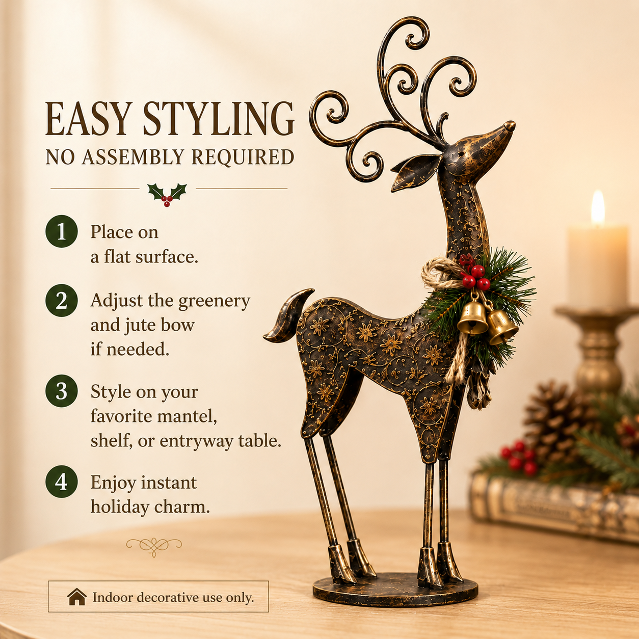 Vintage Bronze Metal Reindeer Figurine