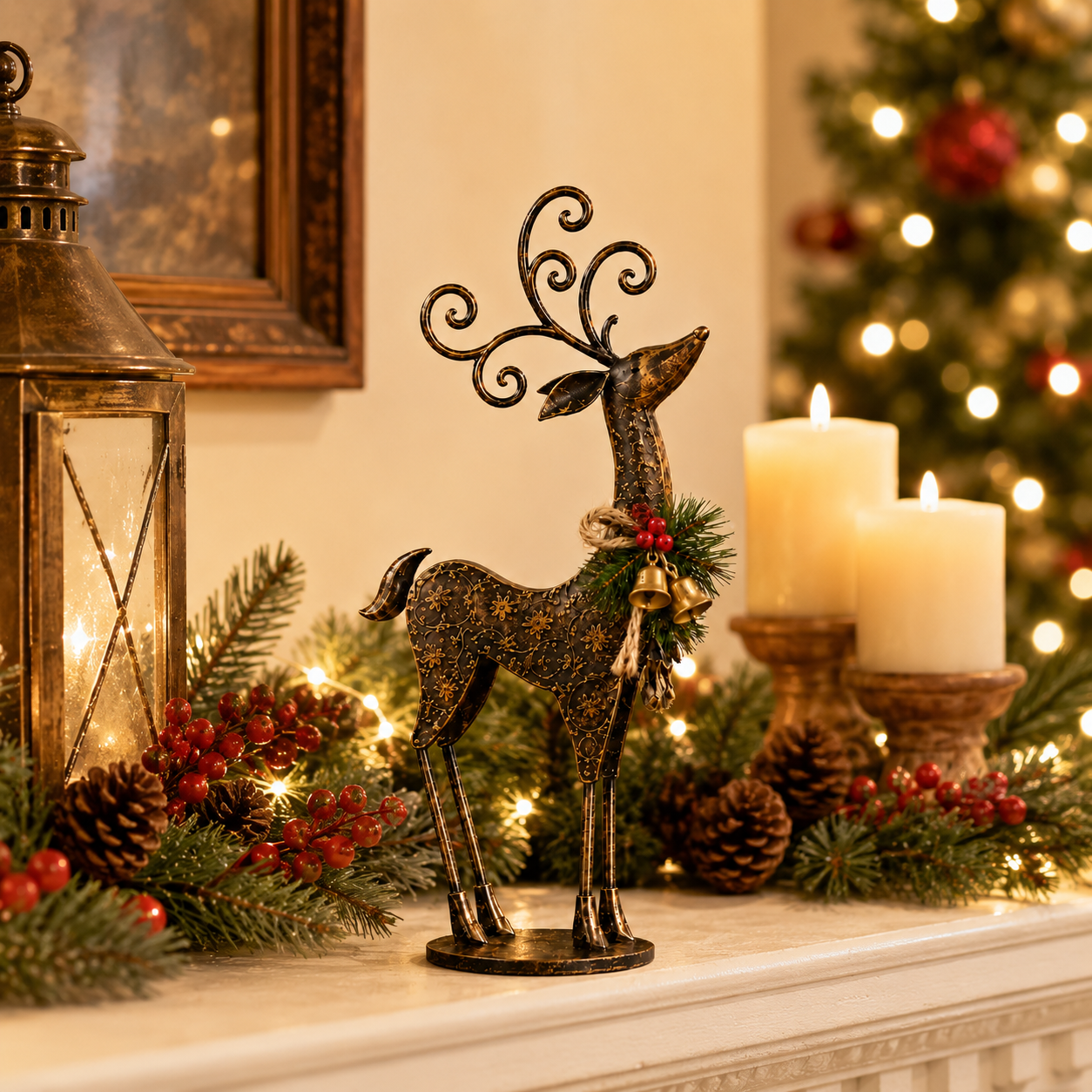 Vintage Bronze Metal Reindeer Figurine