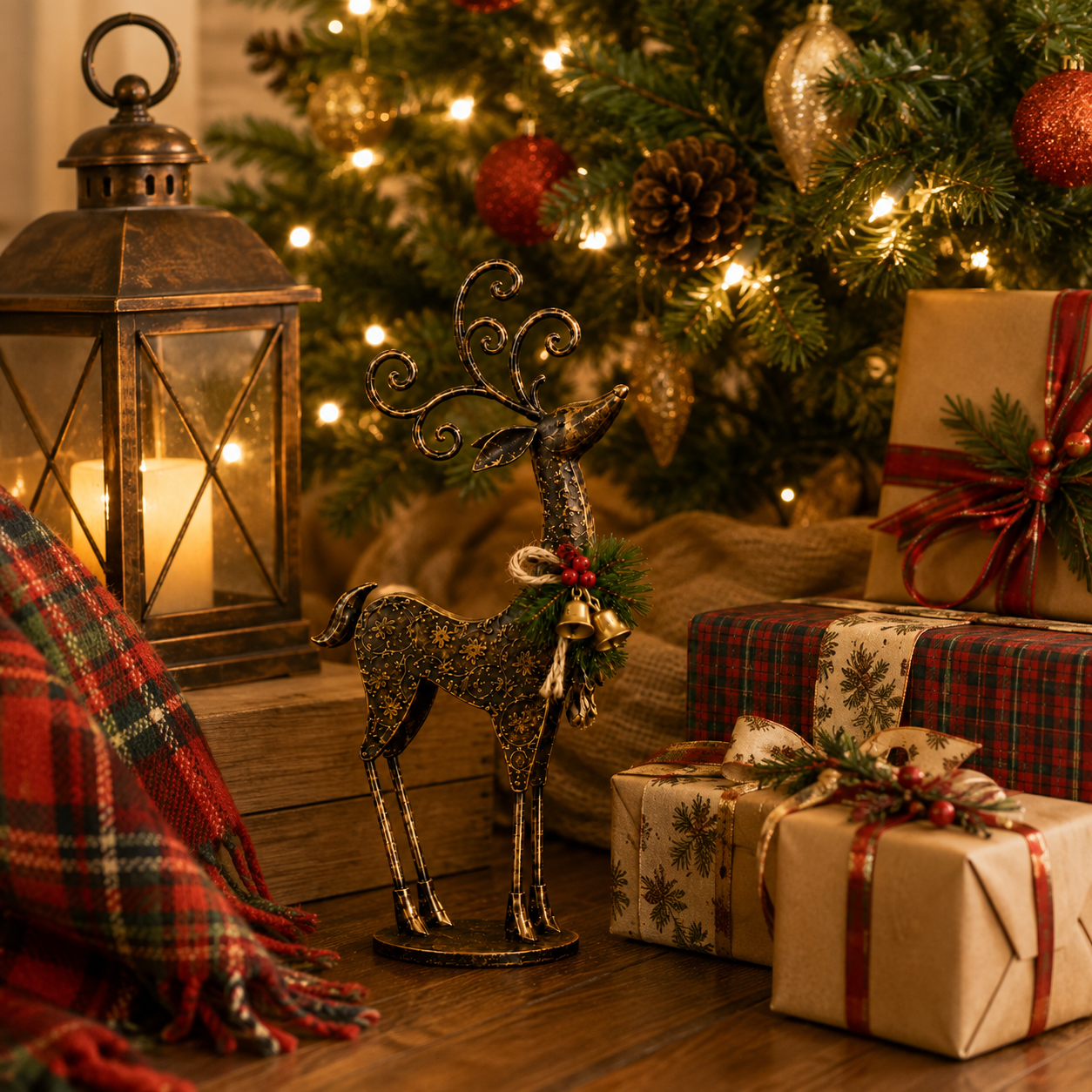 Vintage Bronze Metal Reindeer Figurine