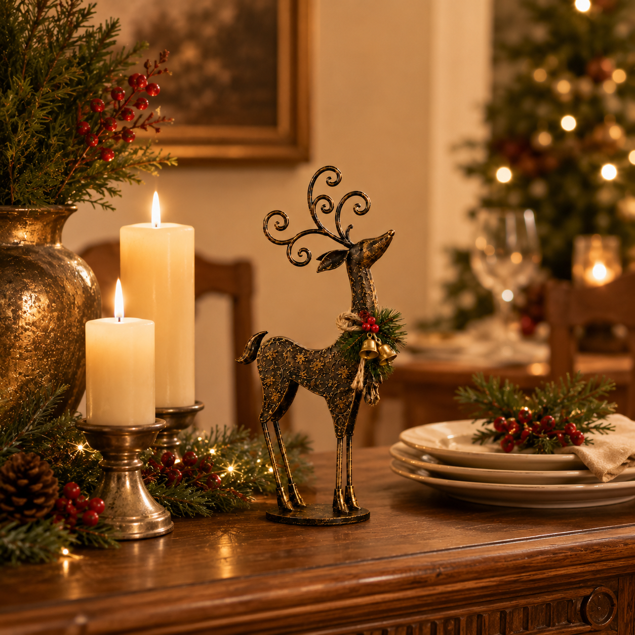 Vintage Bronze Metal Reindeer Figurine