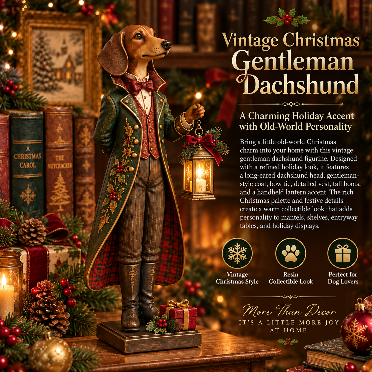 Vintage Christmas Gentleman Dachshund Figurine