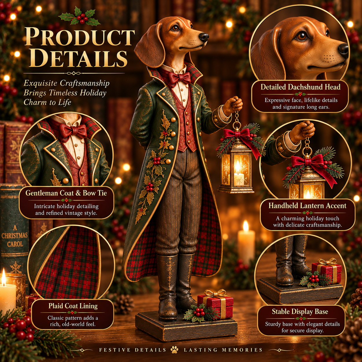 Vintage Christmas Gentleman Dachshund Figurine