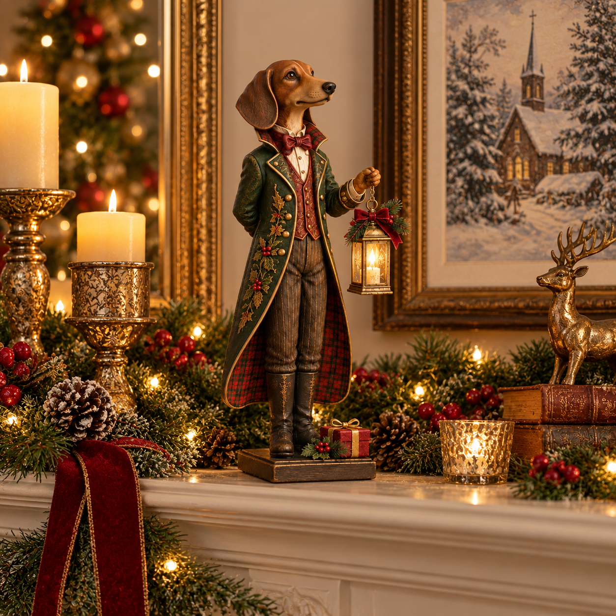 Vintage Christmas Gentleman Dachshund Figurine
