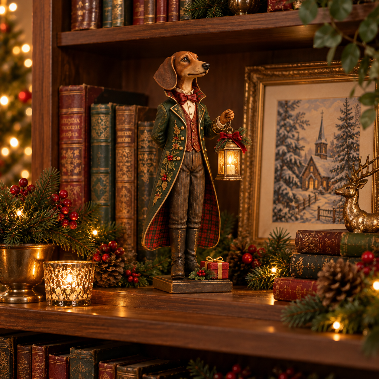 Vintage Christmas Gentleman Dachshund Figurine
