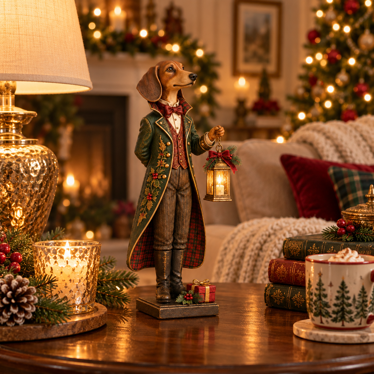 Vintage Christmas Gentleman Dachshund Figurine